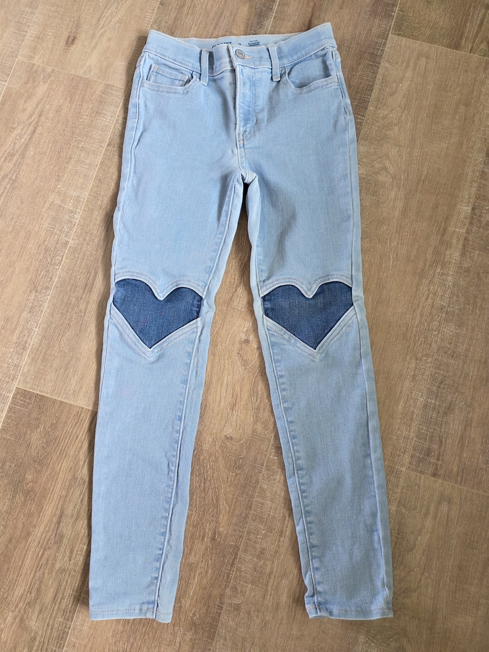 Old Navy Light Blue Skinny Jeans with Dark Blue Heart Knee Patches